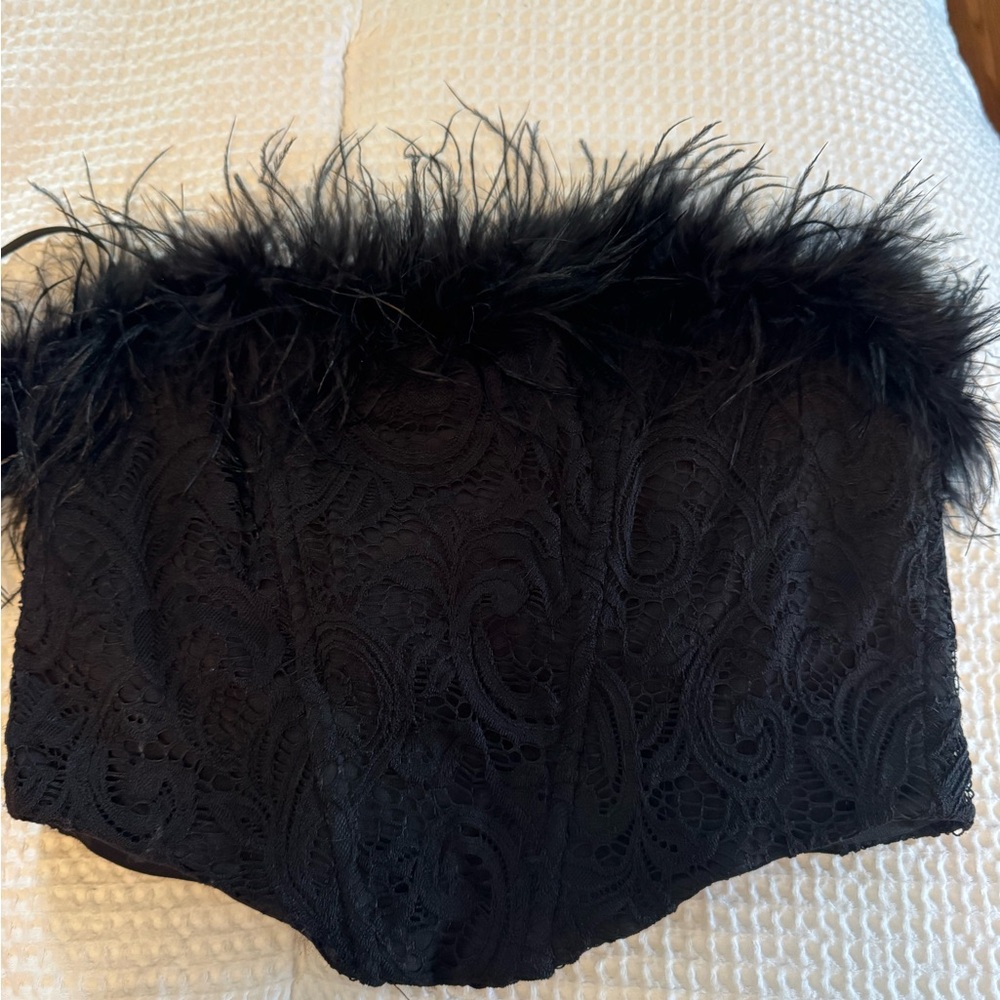 Express Black Lace Bandeau with Feather Detail